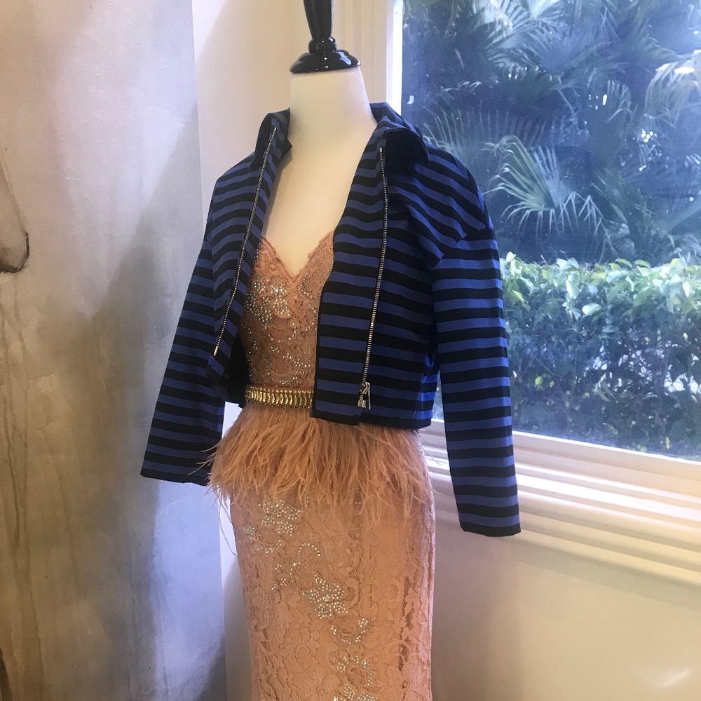 Prada Blue and Black Striped Cropped Jacket - Picture 2 of 3